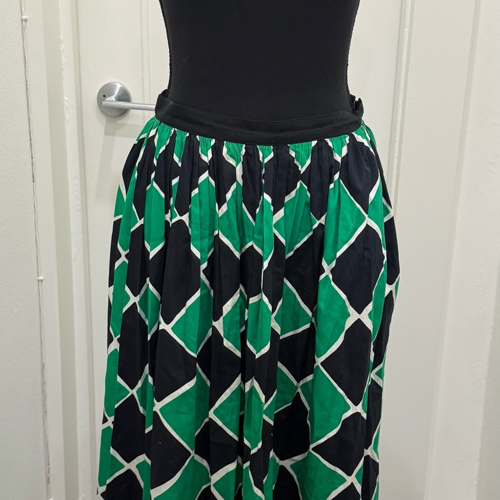 Vintage Saint Laurent Rive Gauche Green and Black Geometric Women's Skirt